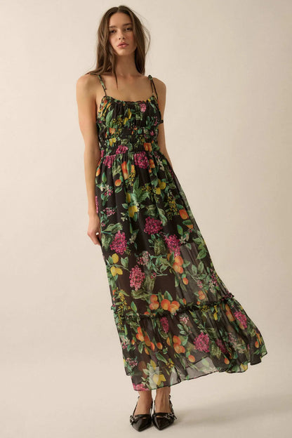 Luscious Life Fruit-Print Gathered Maxi Dress