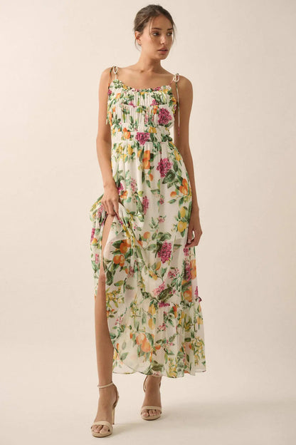 Luscious Life Fruit-Print Gathered Maxi Dress