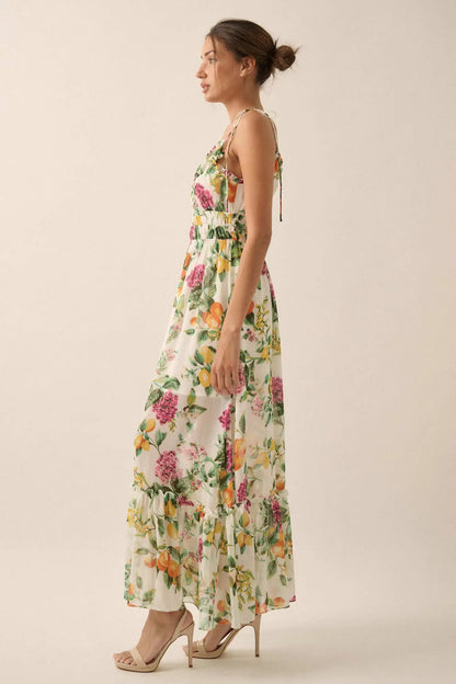 Luscious Life Fruit-Print Gathered Maxi Dress