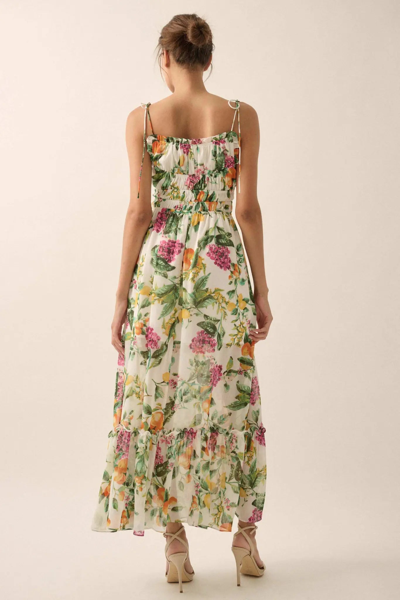 Luscious Life Fruit-Print Gathered Maxi Dress