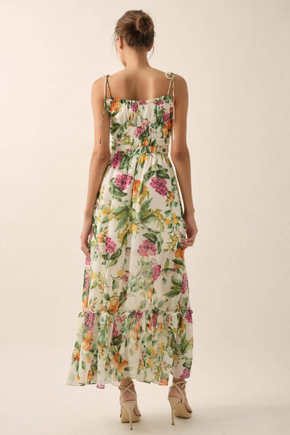 Luscious Life Fruit-Print Gathered Maxi Dress