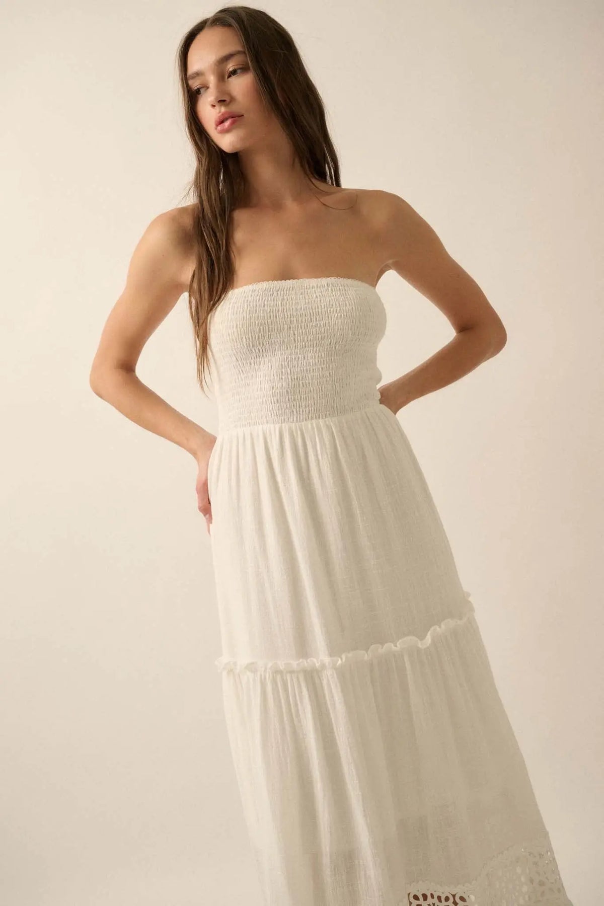 Free at Heart Lace-Inset Strapless Maxi Dress