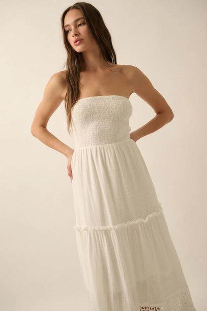 Free at Heart Lace-Inset Strapless Maxi Dress