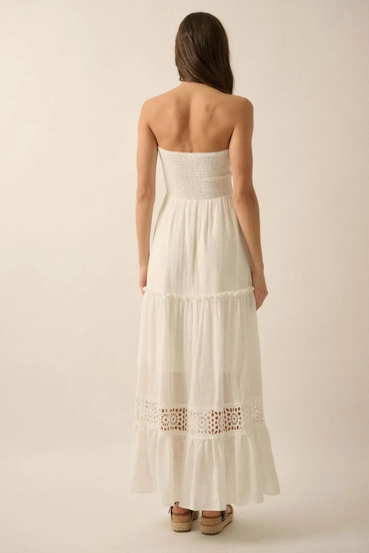 Free at Heart Lace-Inset Strapless Maxi Dress