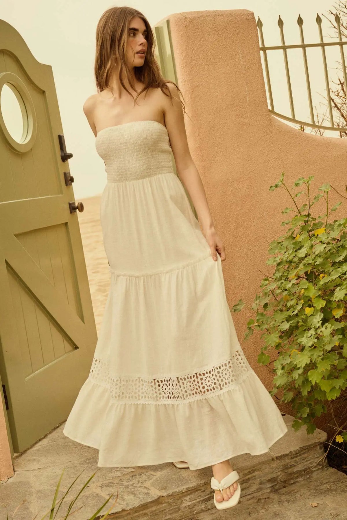 Free at Heart Lace-Inset Strapless Maxi Dress