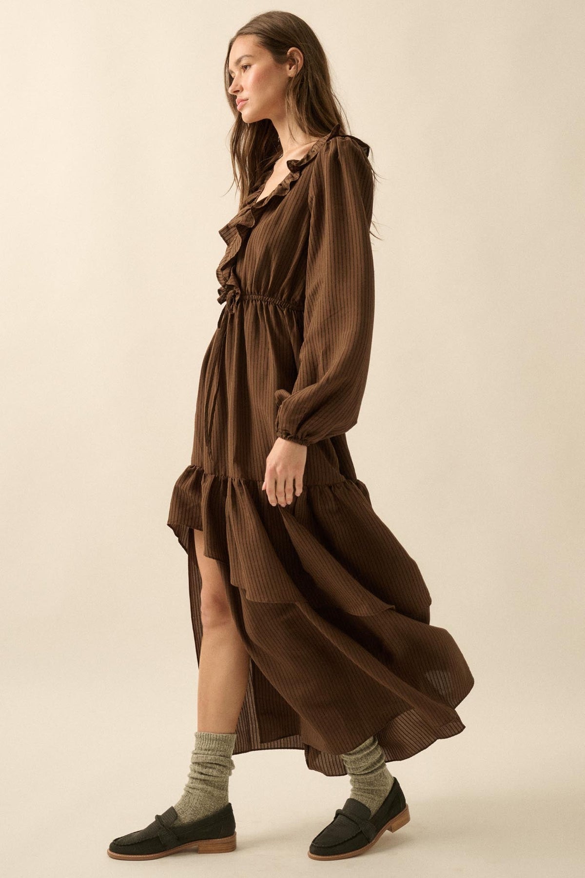 Longing for Love Ruffled Peasant Maxi Dress