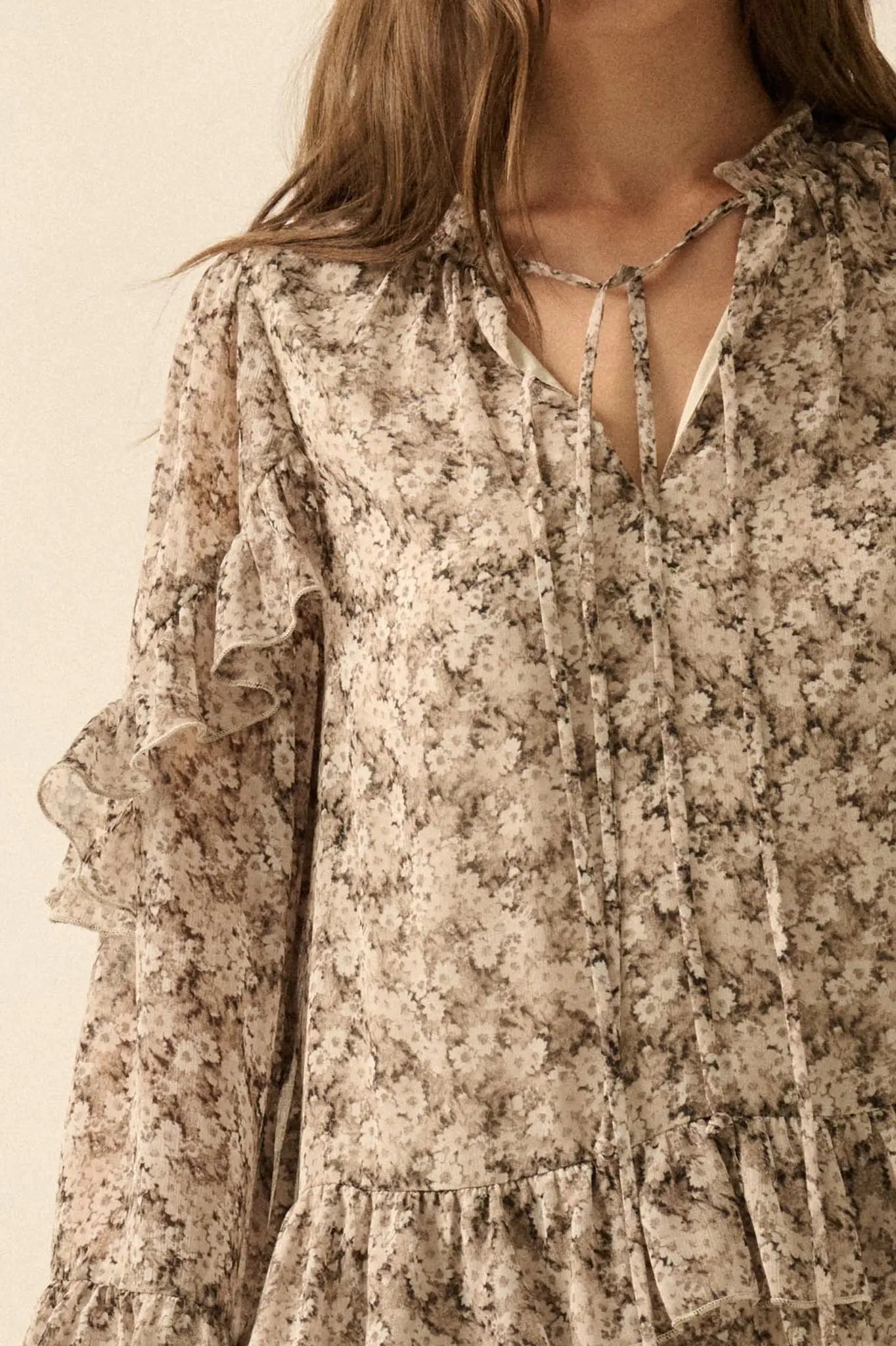 Beautiful Embrace Floral Chiffon Ruffle Mini Dress