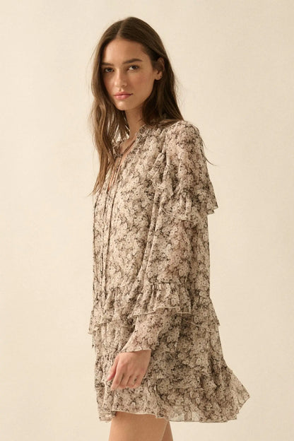 Beautiful Embrace Floral Chiffon Ruffle Mini Dress