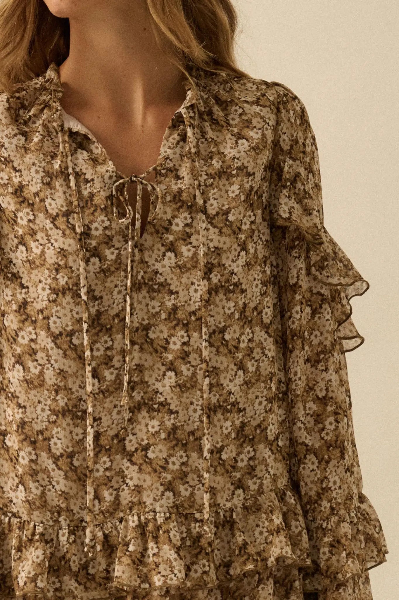 Beautiful Embrace Floral Chiffon Ruffle Mini Dress