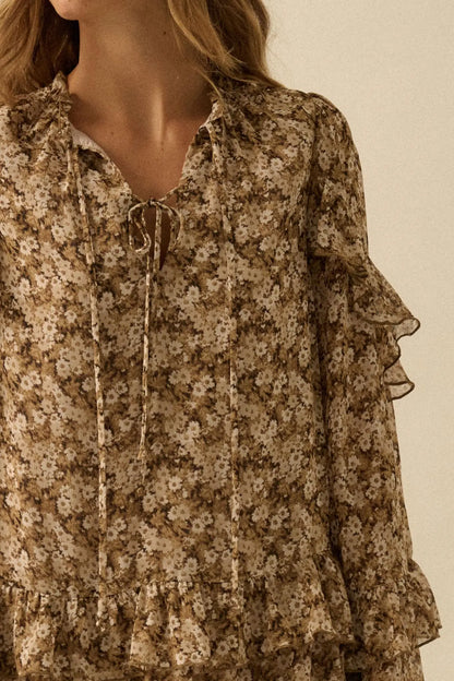 Beautiful Embrace Floral Chiffon Ruffle Mini Dress