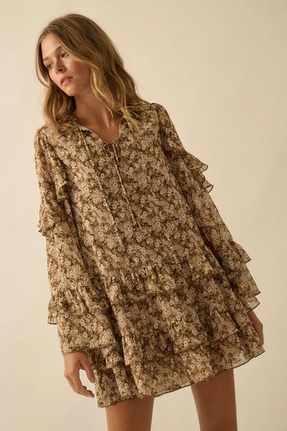 Beautiful Embrace Floral Chiffon Ruffle Mini Dress