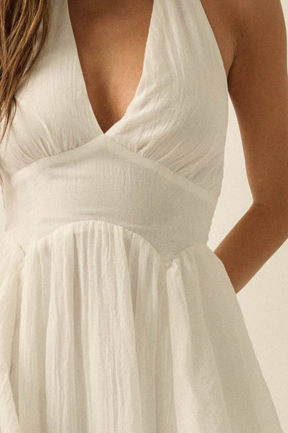 All Aflutter Gauze Tiered Ruffle Halter Maxi Dress
