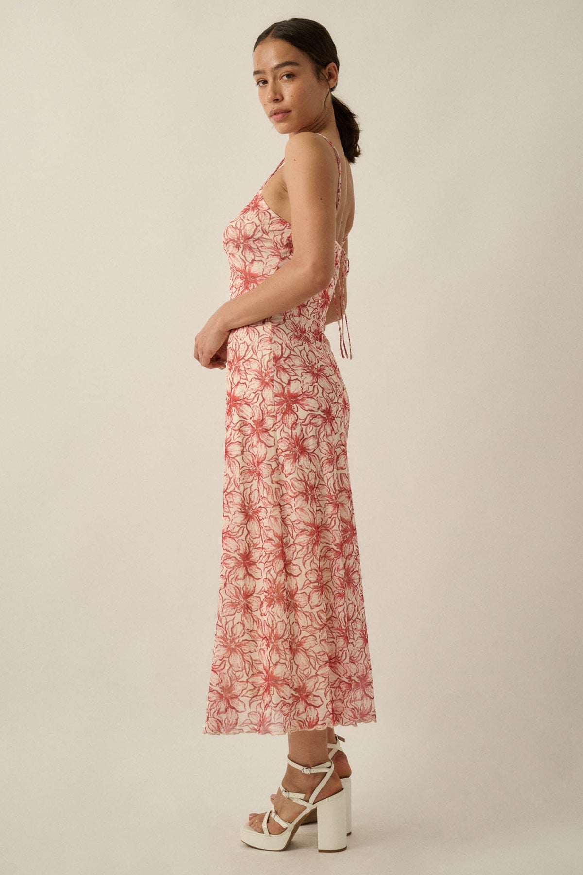 Lilies Bloom Floral Mesh Cami Midi Dress