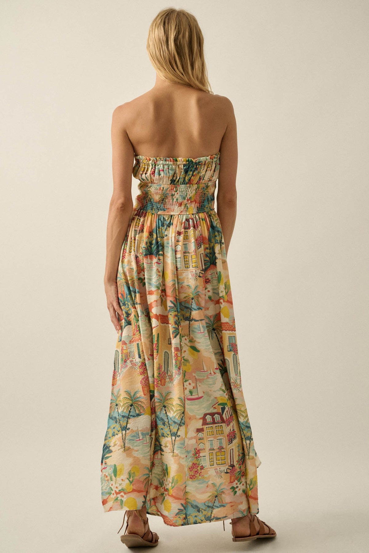 Bahama Mama Tropical-Print Strapless Maxi Dress