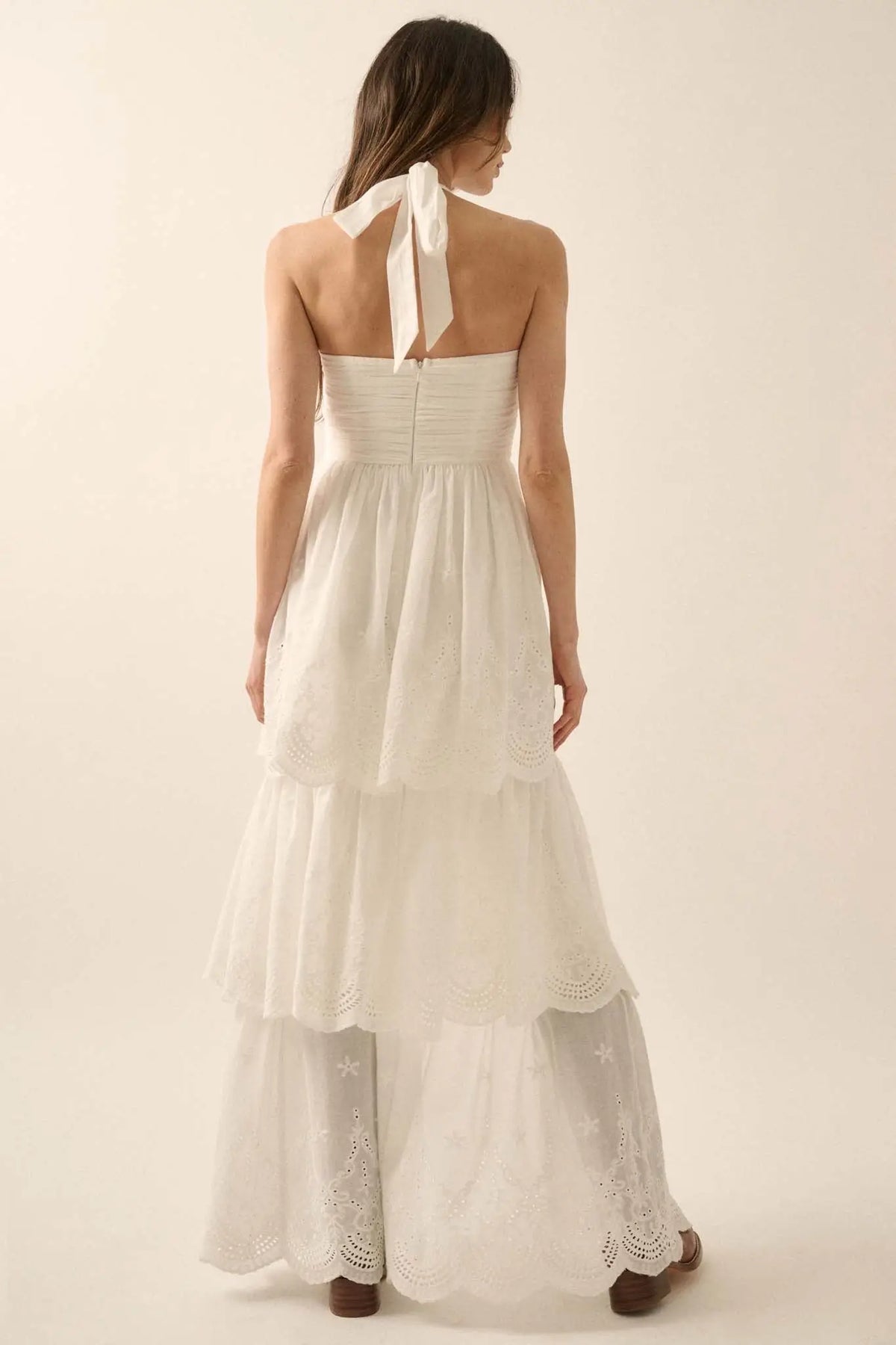 Pure Perfection Eyelet Lace High-Low Maxi Dress