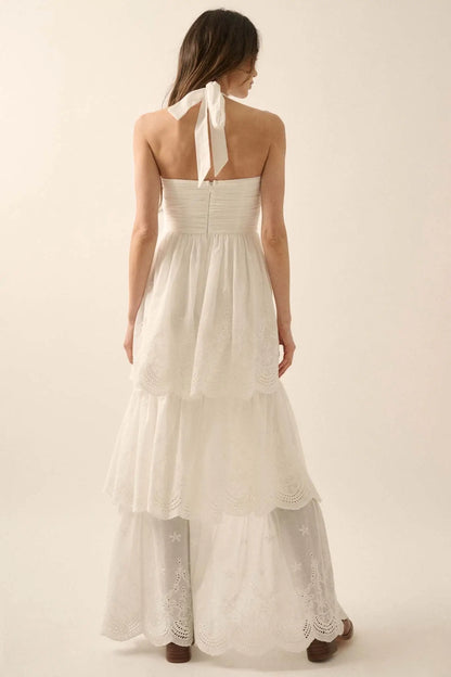 Pure Perfection Eyelet Lace High-Low Maxi Dress