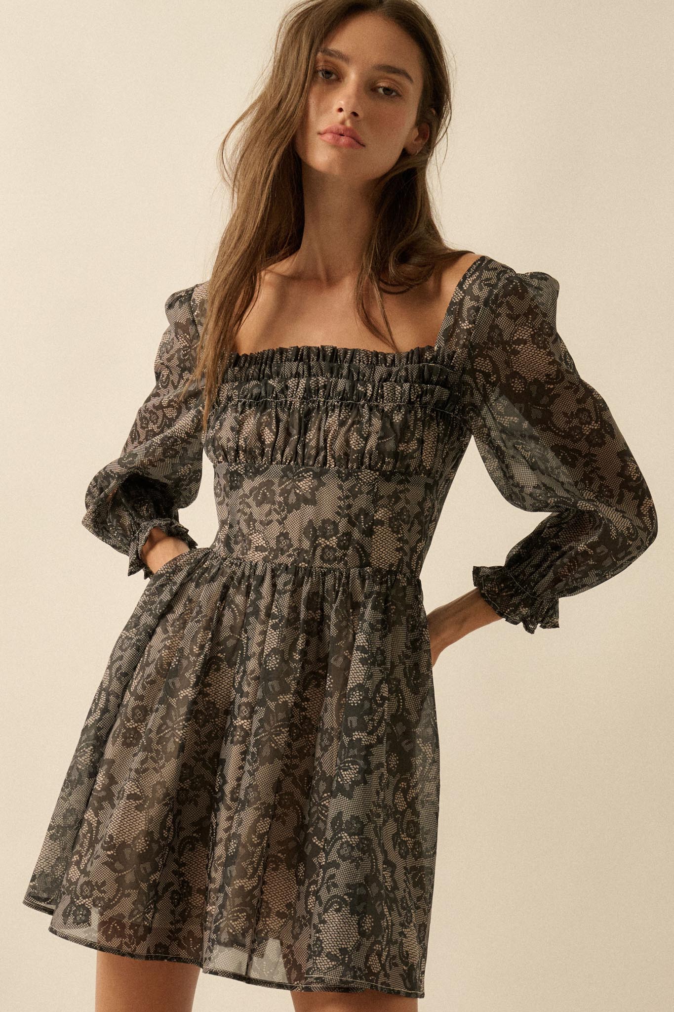 Night to Remember Lace-Print Organza Mini Dress