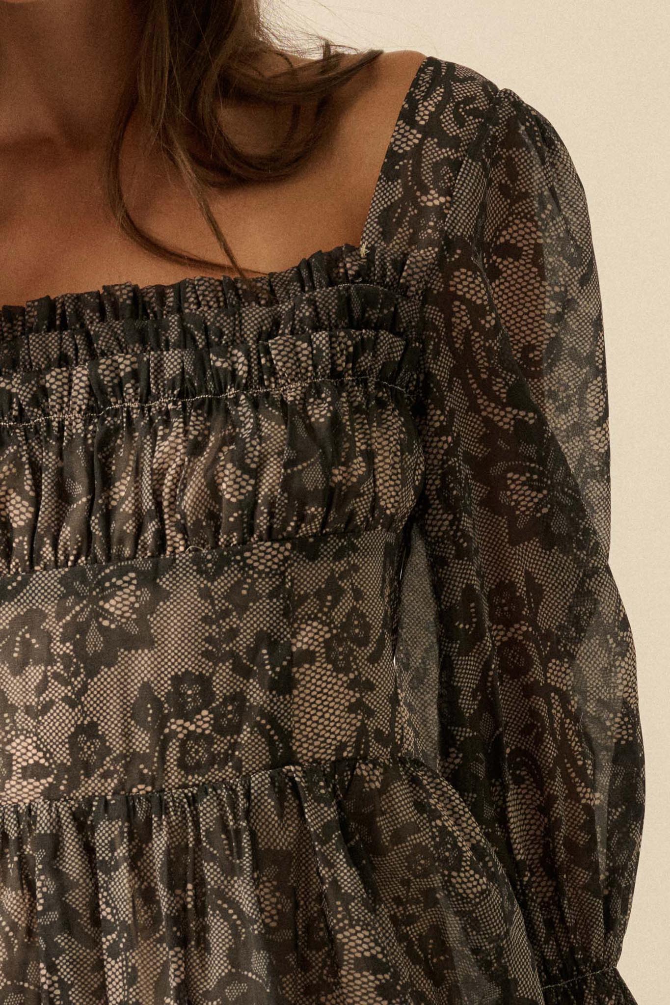 Night to Remember Lace-Print Organza Mini Dress