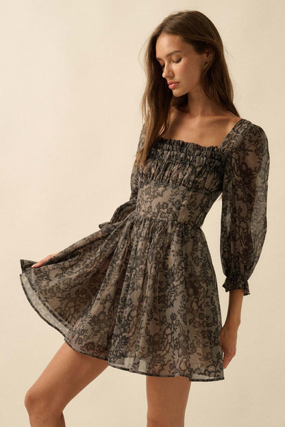 Night to Remember Lace-Print Organza Mini Dress
