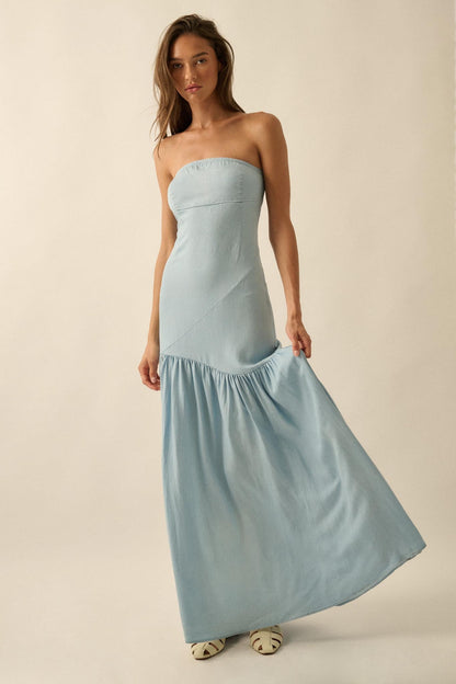 Blue Angel Strapless Denim Drop-Waist Maxi Dress