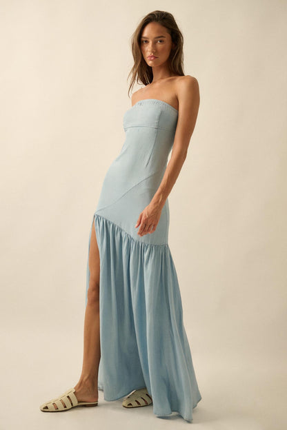 Blue Angel Strapless Denim Drop-Waist Maxi Dress