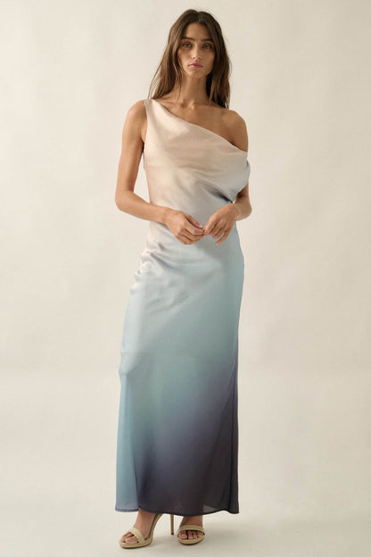 Inner Glow Ombre Satin Cowl-Neck Maxi Dress