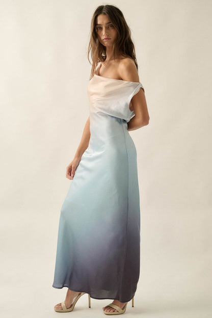 Inner Glow Ombre Satin Cowl-Neck Maxi Dress