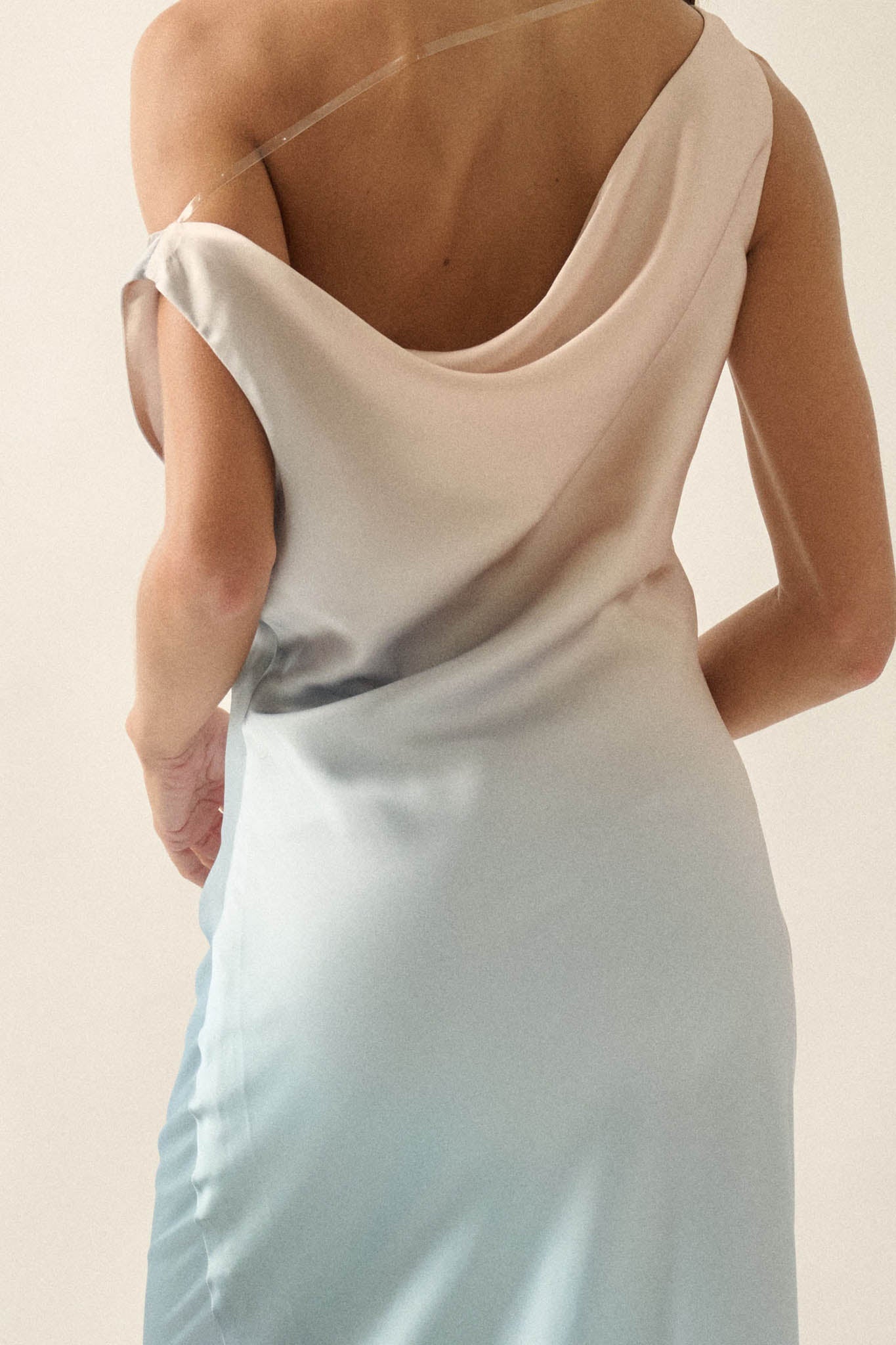 Inner Glow Ombre Satin Cowl-Neck Maxi Dress