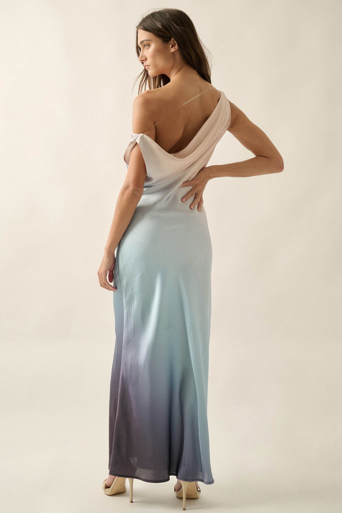 Inner Glow Ombre Satin Cowl-Neck Maxi Dress