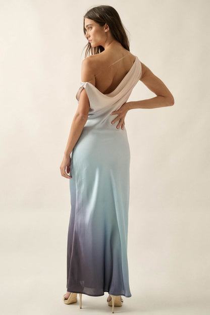 Inner Glow Ombre Satin Cowl-Neck Maxi Dress