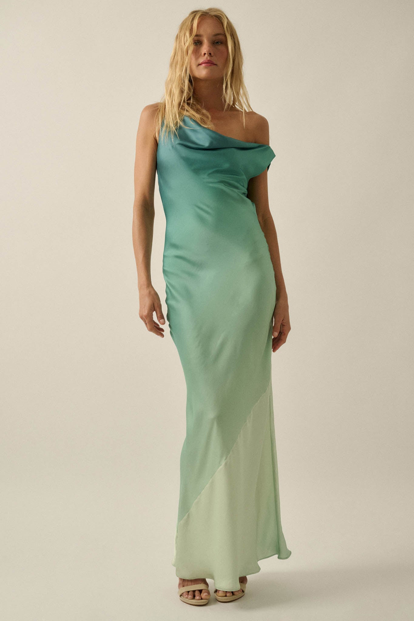 Inner Glow Ombre Satin Cowl-Neck Maxi Dress
