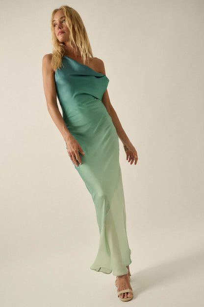 Inner Glow Ombre Satin Cowl-Neck Maxi Dress
