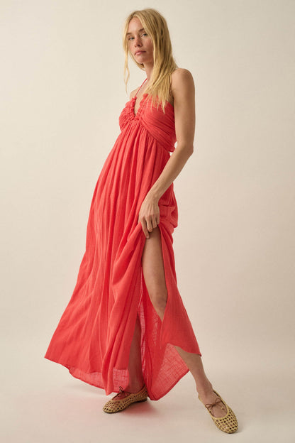 Forever Free Cotton Gauze Tie-Back Halter Maxi Dress