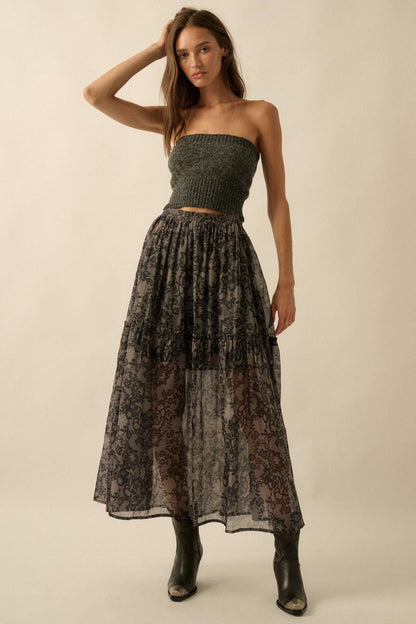 Into the Night Lace-Print Organza Maxi Skirt