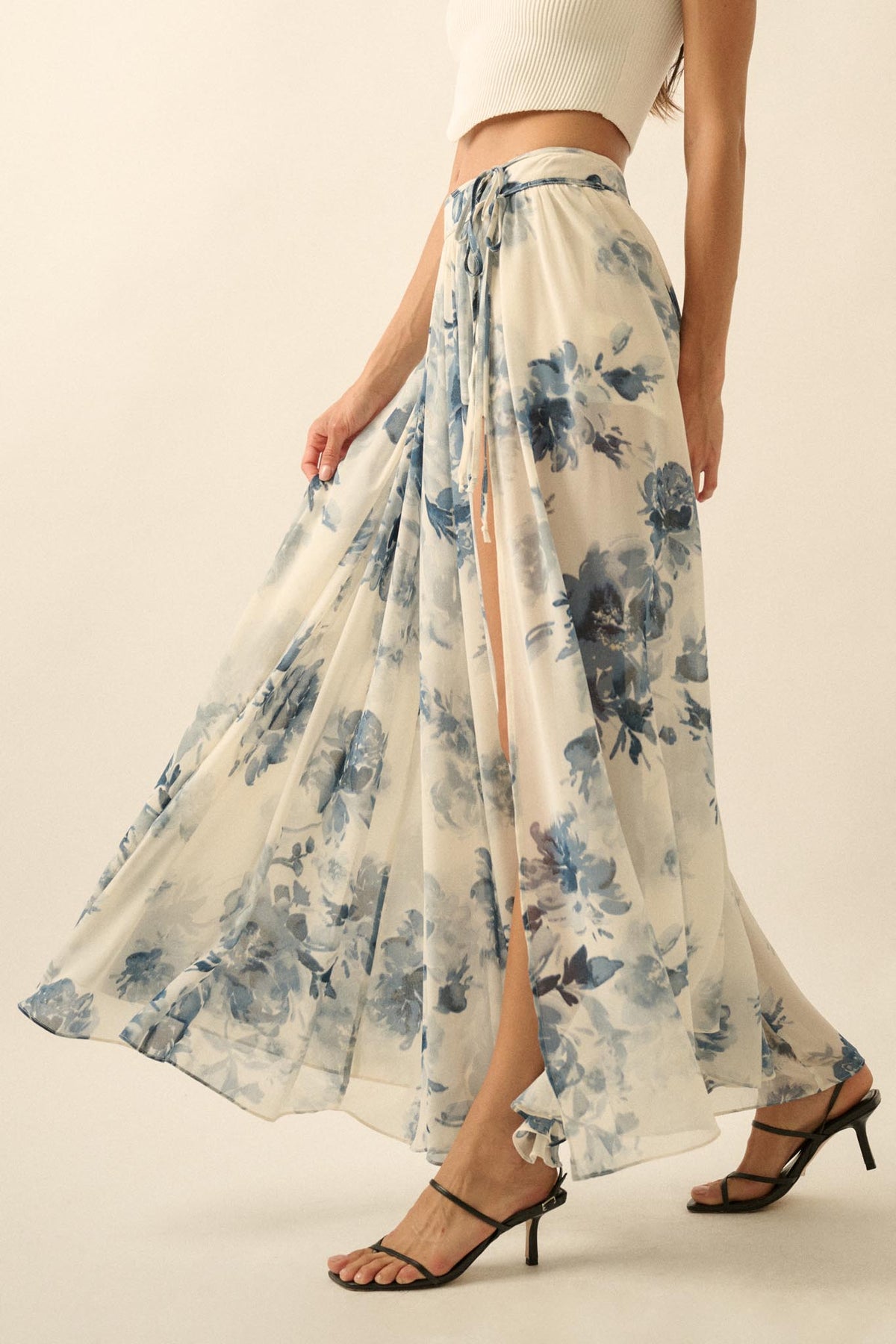 Elegant Embrace Floral Chiffon Wrap Maxi Skort