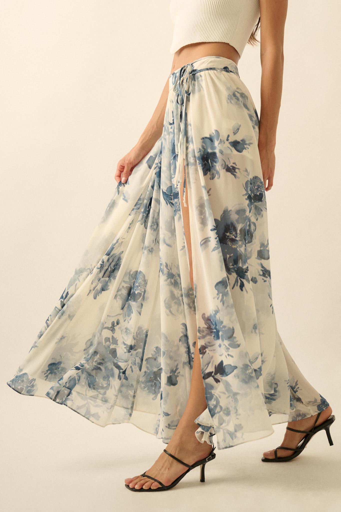 Elegant Embrace Floral Chiffon Wrap Maxi Skort