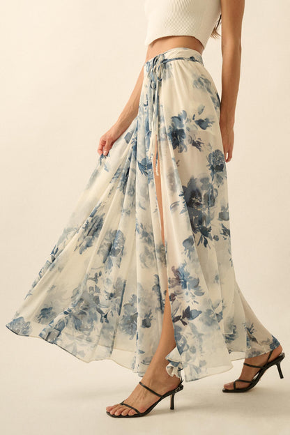 Elegant Embrace Floral Chiffon Wrap Maxi Skort