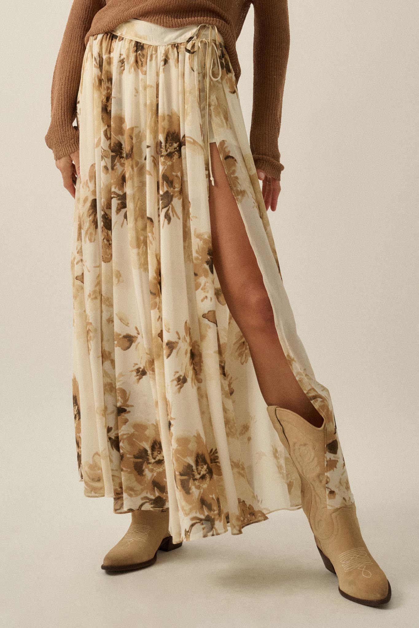 Elegant Embrace Floral Chiffon Wrap Maxi Skort