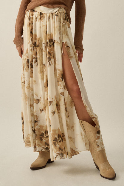 Elegant Embrace Floral Chiffon Wrap Maxi Skort