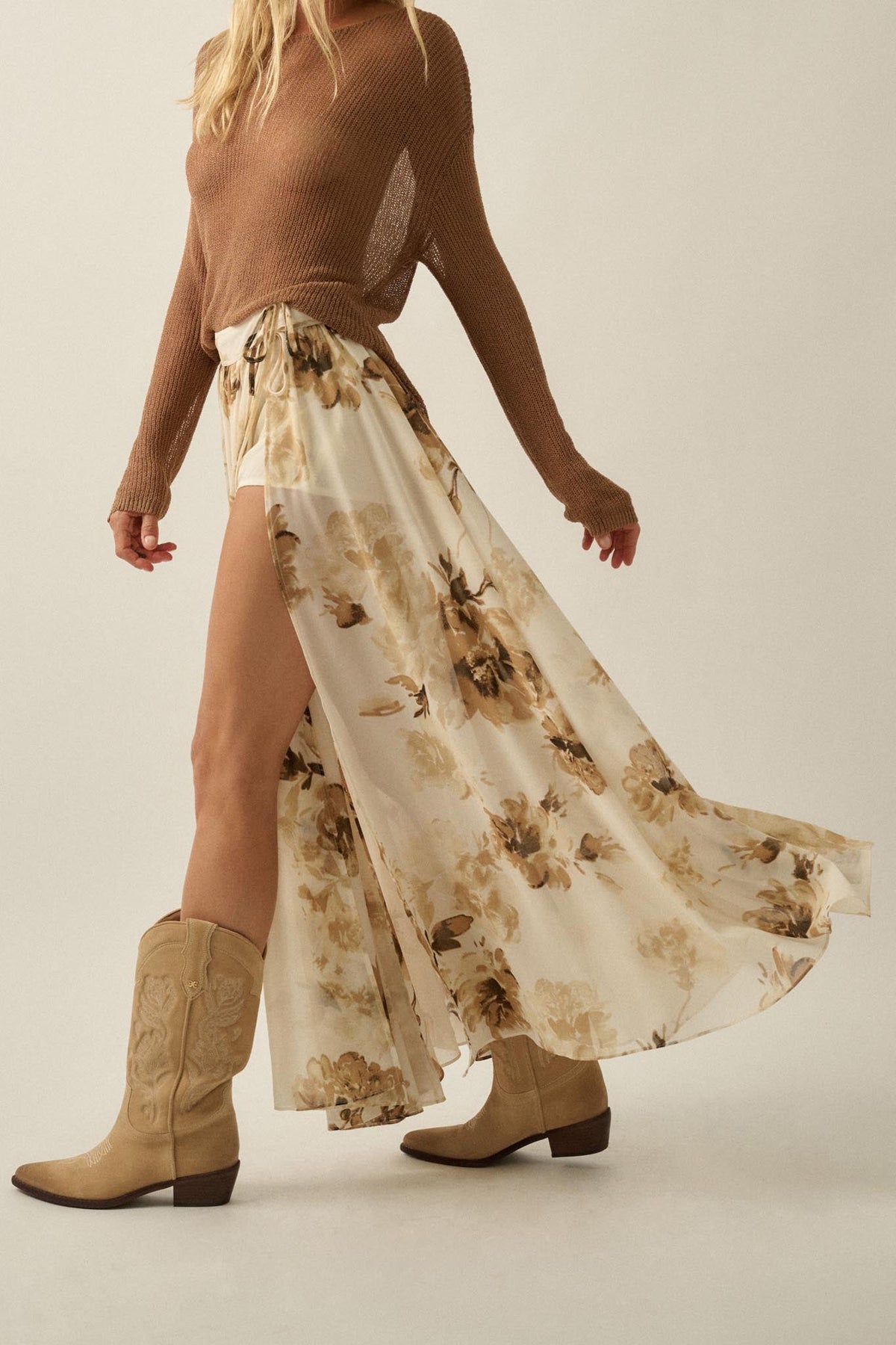 Elegant Embrace Floral Chiffon Wrap Maxi Skort