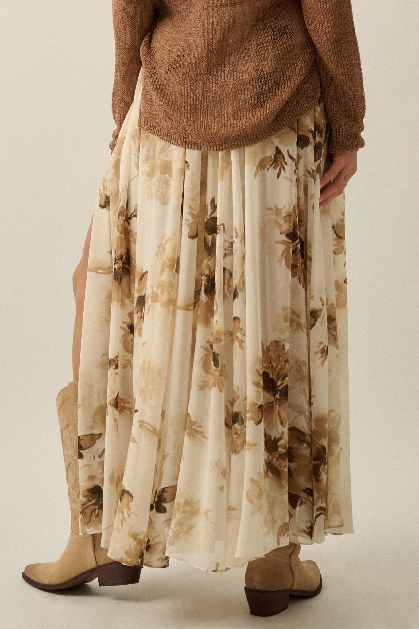 Elegant Embrace Floral Chiffon Wrap Maxi Skort