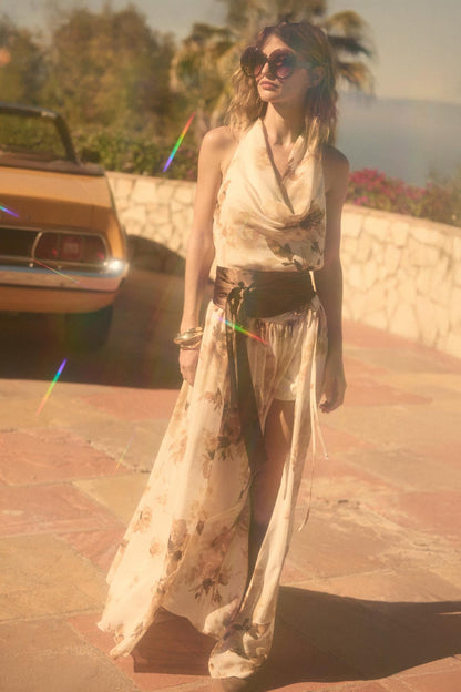 Elegant Embrace Floral Chiffon Wrap Maxi Skort