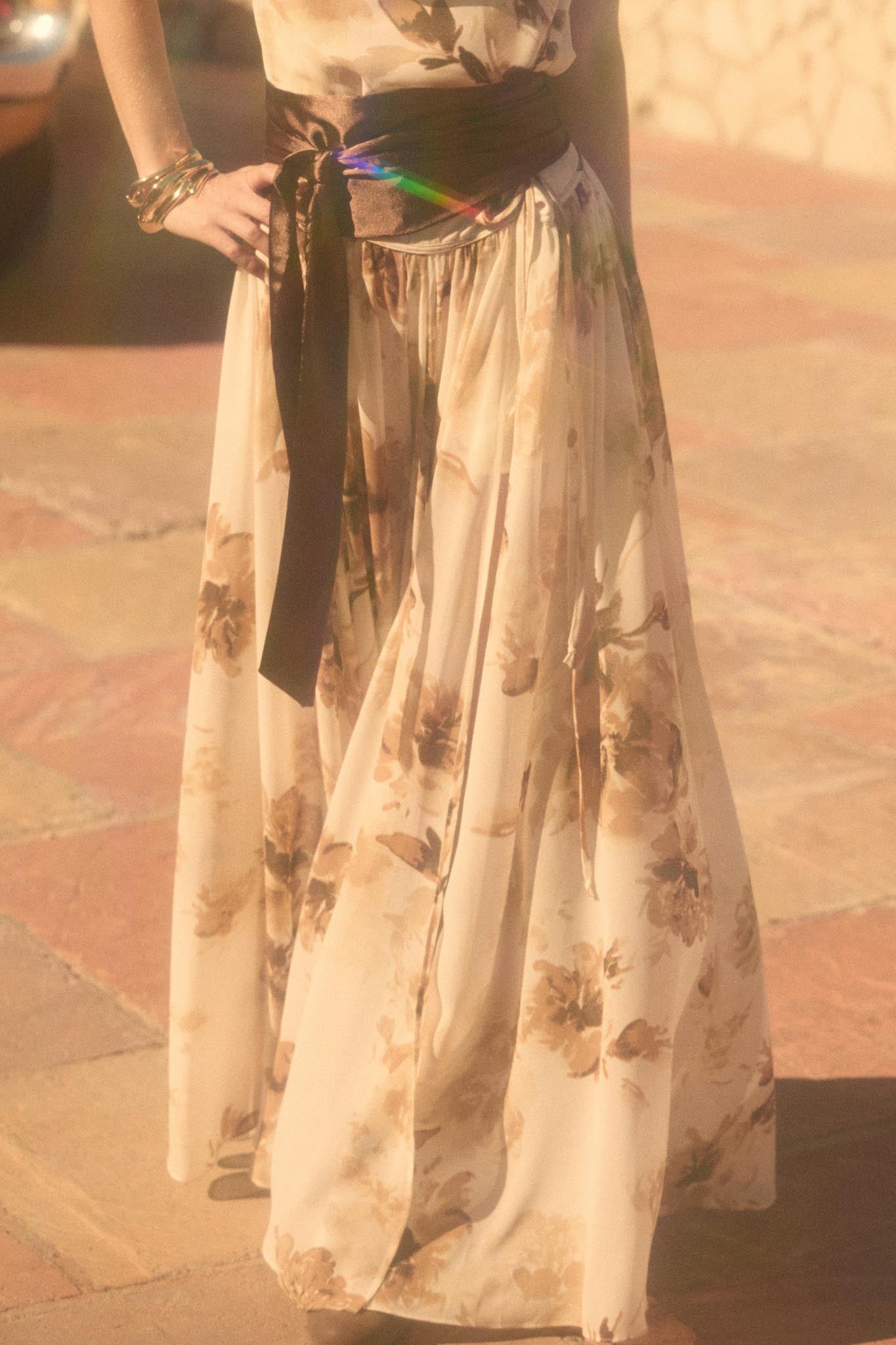Elegant Embrace Floral Chiffon Wrap Maxi Skort