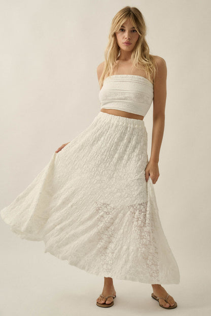 Dreamy Day Floral Lace Asymmetrical Midi Skirt