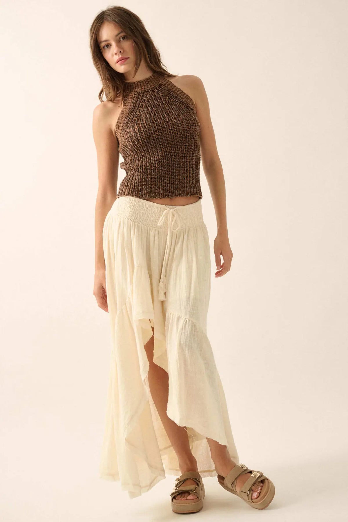 Billowing Breeze High-Low Tiered Ruffle Maxi Skirt