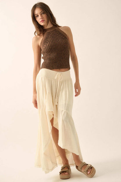 Billowing Breeze High-Low Tiered Ruffle Maxi Skirt