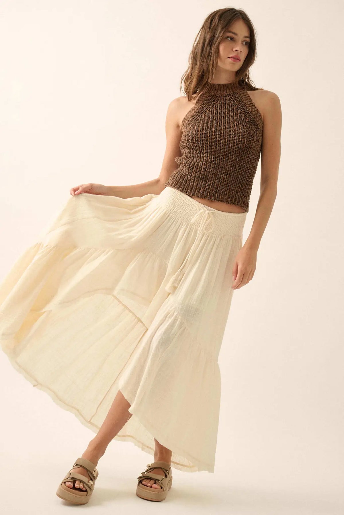 Billowing Breeze High-Low Tiered Ruffle Maxi Skirt