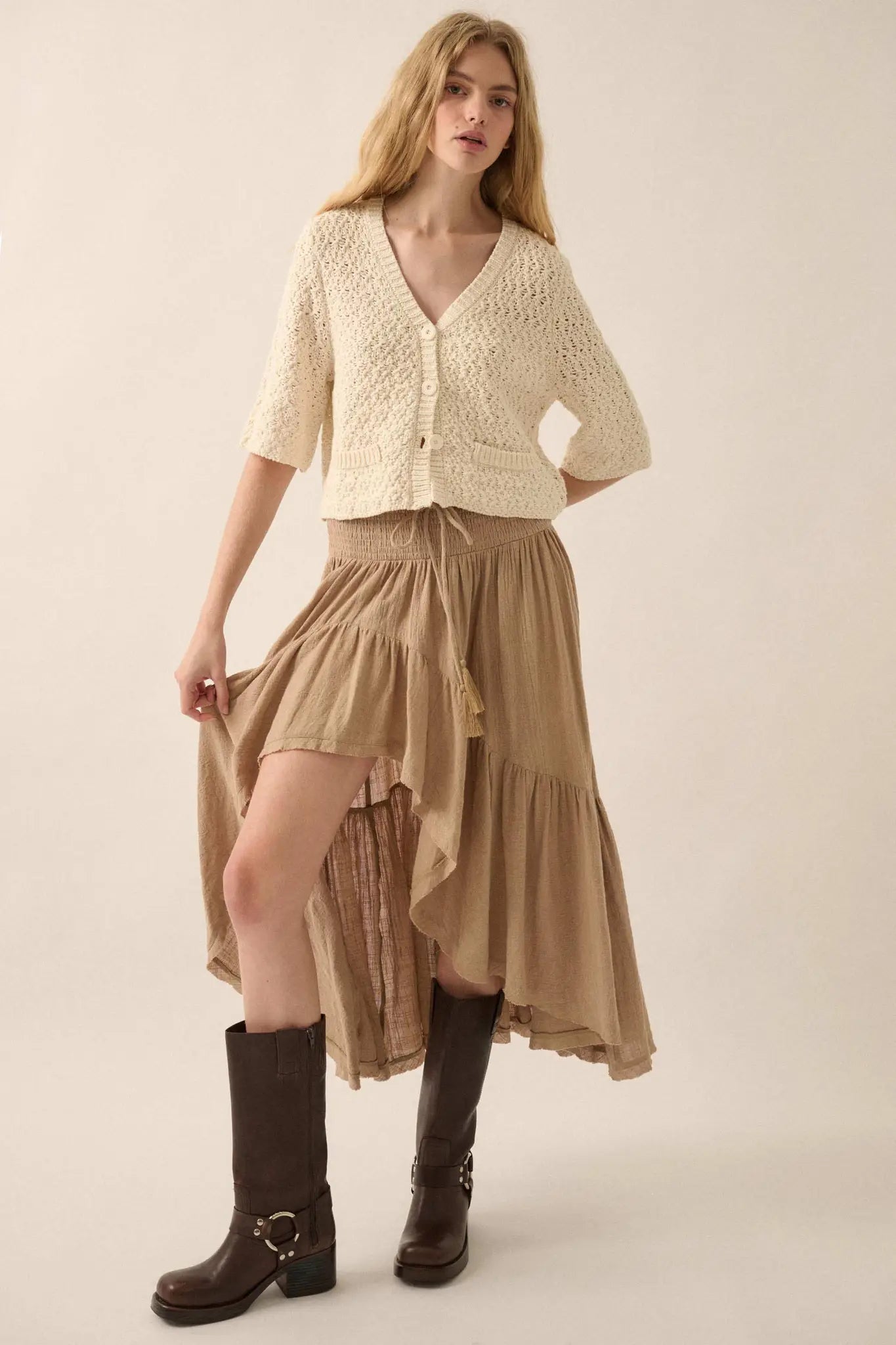 Billowing Breeze High-Low Tiered Ruffle Maxi Skirt