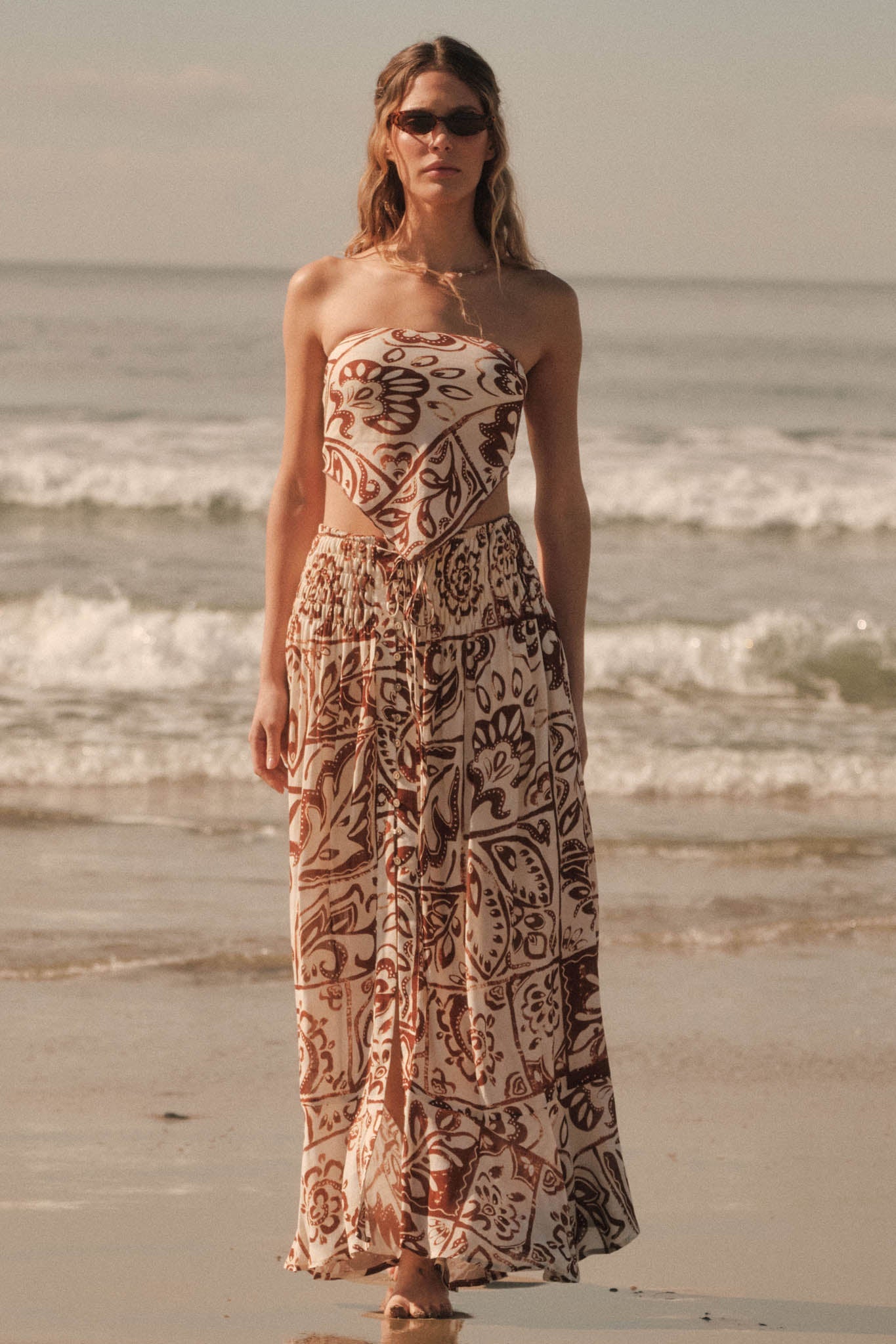 Born Nomad Abstract Floral-Print Button-Up Maxi Skirt