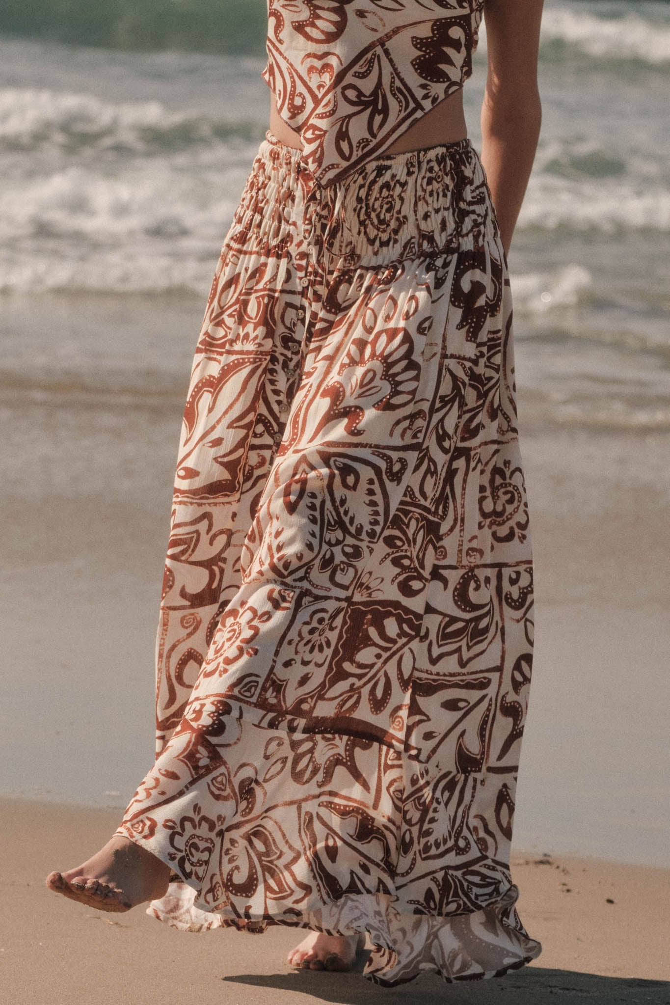 Born Nomad Abstract Floral-Print Button-Up Maxi Skirt
